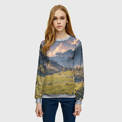 Свитшот женский Зелёное поле и небо - аниме, цвет: 3D-меланж — фото 2