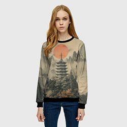 Свитшот женский Японская башня, цвет: 3D-черный — фото 2