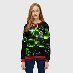 Свитшот женский Зеленые пузыри на черном, цвет: 3D-красный — фото 2