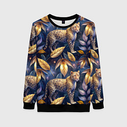 Женский свитшот Леопард с золотыми листьями паттерны