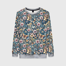 Женский свитшот Летний узор с цветами и бабочками