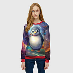 Свитшот женский Пингвин-космонавт, цвет: 3D-красный — фото 2