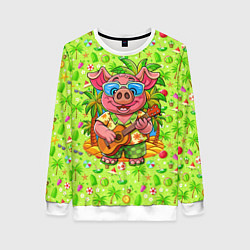 Свитшот женский Свинка с гитарой жаркое лето, цвет: 3D-белый