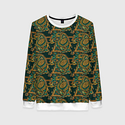 Свитшот женский Орнамент зеленый пейсли, цвет: 3D-белый