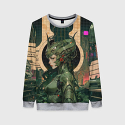 Свитшот женский Девушка-андроид в защитной броне, цвет: 3D-меланж