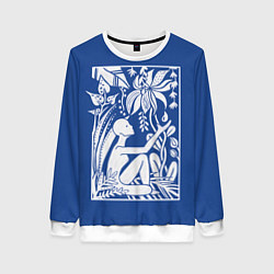 Свитшот женский Силуэт девушки с растениями, цвет: 3D-белый