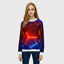 Свитшот женский Светящиеся лавой неоновые плиты в разломе, цвет: 3D-белый — фото 2