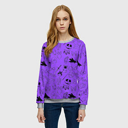Свитшот женский Хэллоуин узор на фиолетовом фоне, цвет: 3D-меланж — фото 2