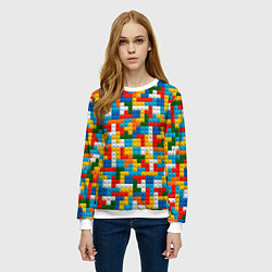 Свитшот женский Разноцветные квадратные плитки, цвет: 3D-белый — фото 2