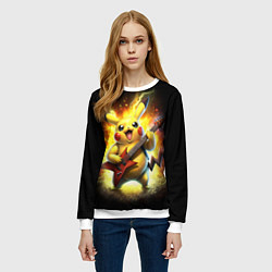 Свитшот женский Пикачу рок звезда с электрогитарой, цвет: 3D-белый — фото 2