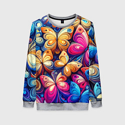 Женский свитшот Разноцветные бабочки - нейросеть