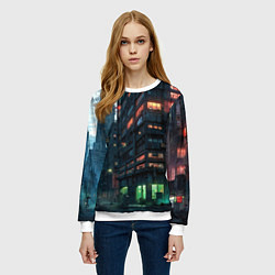 Свитшот женский Вечерня улица в неоновых лучах, цвет: 3D-белый — фото 2