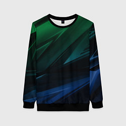 Свитшот женский Зелено-синие абстрактные объемные полосы, цвет: 3D-черный