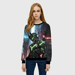 Свитшот женский Зелёный кибернетический демон, цвет: 3D-черный — фото 2