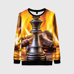 Свитшот женский Шахматы - король на фоне огня, цвет: 3D-черный
