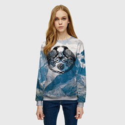 Свитшот женский Вороны одина с символикой рог одина, цвет: 3D-меланж — фото 2