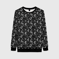 Свитшот женский Скетч с изображением скелетов на черном фоне, цвет: 3D-черный