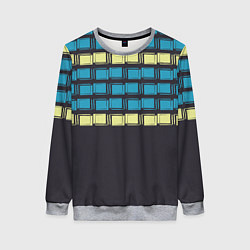 Свитшот женский Голубые и мятные квадраты на темном, цвет: 3D-меланж