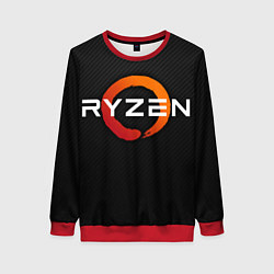 Свитшот женский AMD ryzen logo carbon black, цвет: 3D-красный