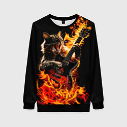 Свитшот женский Кот в огне играет рок, цвет: 3D-черный