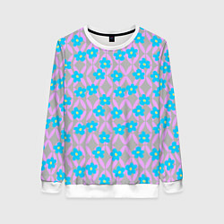 Женский свитшот Голубые цветочки на розовом орнаменте
