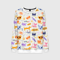 Свитшот женский Я люблю кошек и собак паттерн, цвет: 3D-белый