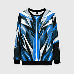 Женский свитшот Хаотичная сине-белая абстракция на чёрном фоне