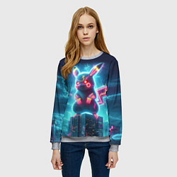 Свитшот женский Пикадзила на крыше небоскрёба - неоновое свечение:, цвет: 3D-меланж — фото 2