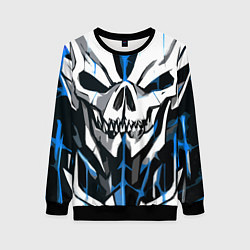 Женский свитшот Белый череп и синие полосы на чёрном фоне