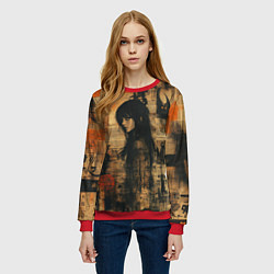 Свитшот женский Девушка на газете, цвет: 3D-красный — фото 2