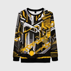 Женский свитшот Жёлто-белая агрессивная абстракция на чёрном фоне