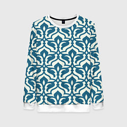 Свитшот женский Геометрический узор синий, цвет: 3D-белый