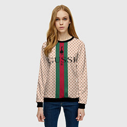 Свитшот женский Гусси - зелено-красная полоса, цвет: 3D-черный — фото 2