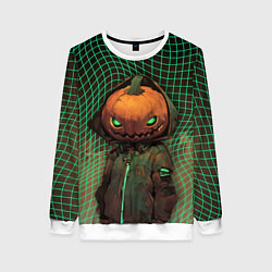 Свитшот женский Тыквенный Джек в неоновой сетке, цвет: 3D-белый