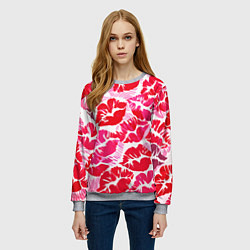 Свитшот женский Девчачьи отпечатки красных губ - подарок любви, цвет: 3D-меланж — фото 2