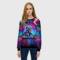 Свитшот женский Dino DJ - neon glow, цвет: 3D-черный — фото 2