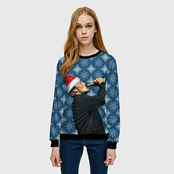 Свитшот женский Мадс Миккельсен в шапке Санты Клауса, цвет: 3D-черный — фото 2