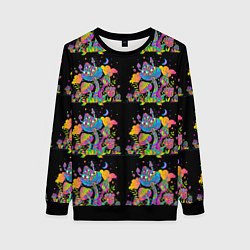 Свитшот женский Грибной паттерн цветной, цвет: 3D-черный