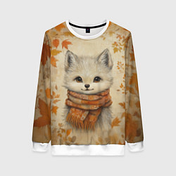 Свитшот женский Волчонок в шарфе, цвет: 3D-белый