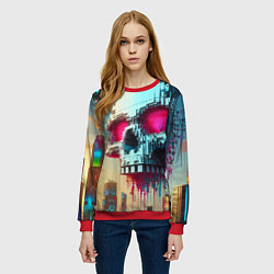 Свитшот женский Cool pixel skull - ai art fantasy, цвет: 3D-красный — фото 2