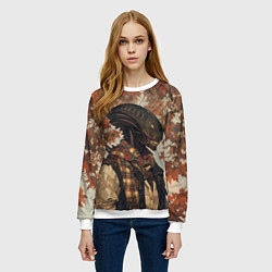 Свитшот женский Ксеноморф в клетчатом шарфе, цвет: 3D-белый — фото 2