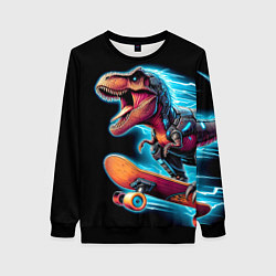 Свитшот женский Cool Dino on a skateboard - neon glow fantasy, цвет: 3D-черный