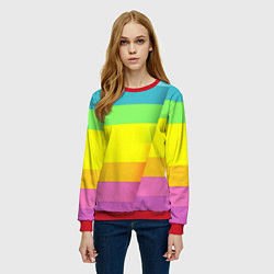 Свитшот женский Разноцветные полосы, цвет: 3D-красный — фото 2