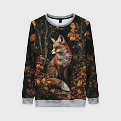 Свитшот женский Лис в осенней чаще, цвет: 3D-меланж