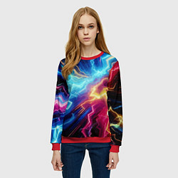 Свитшот женский Разряд неоновых молний - нейроарт, цвет: 3D-красный — фото 2
