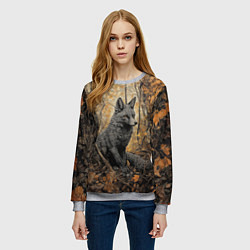 Свитшот женский Серый лис в осенней чаще, цвет: 3D-меланж — фото 2