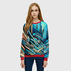 Свитшот женский Абстрактный урбанистический пейзаж - нейроарт, цвет: 3D-красный — фото 2