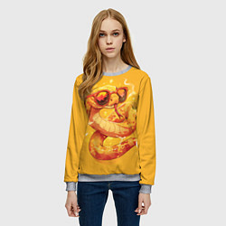 Свитшот женский Крутая желтая змея в очках, цвет: 3D-меланж — фото 2