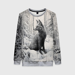 Свитшот женский Серый лис в зимнем лесу, цвет: 3D-меланж