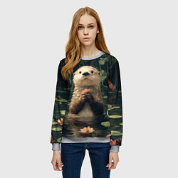 Свитшот женский Выдра в лесном пруду, цвет: 3D-меланж — фото 2